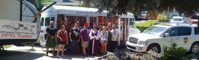 Some RPG Research volunteers at Tolkien Moot XIV with the wheelchair accessible RPG Trailer prototype and the wheelchair accessible RPG Bus.